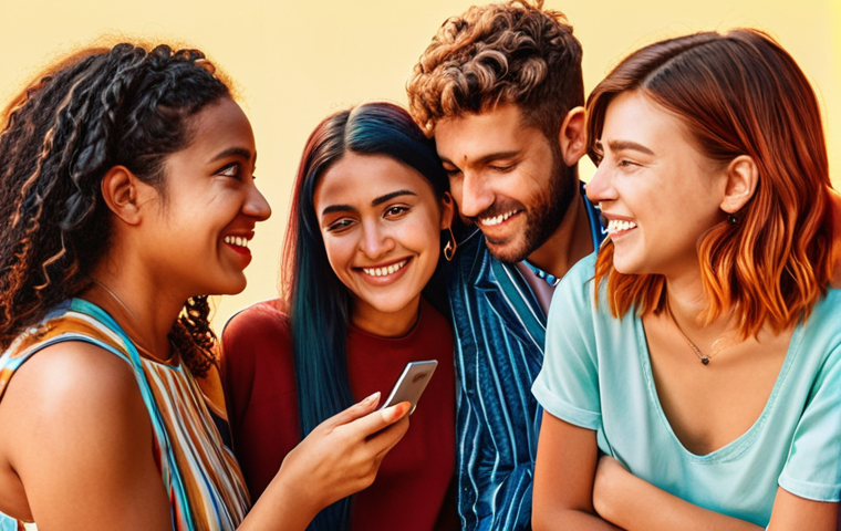 **Prompt:** A vibrant and emotional scene of people connecting and sharing content on social media, expressing their identities and values, with an emphasis on authenticity and transparency. Use warm, inviting colors.