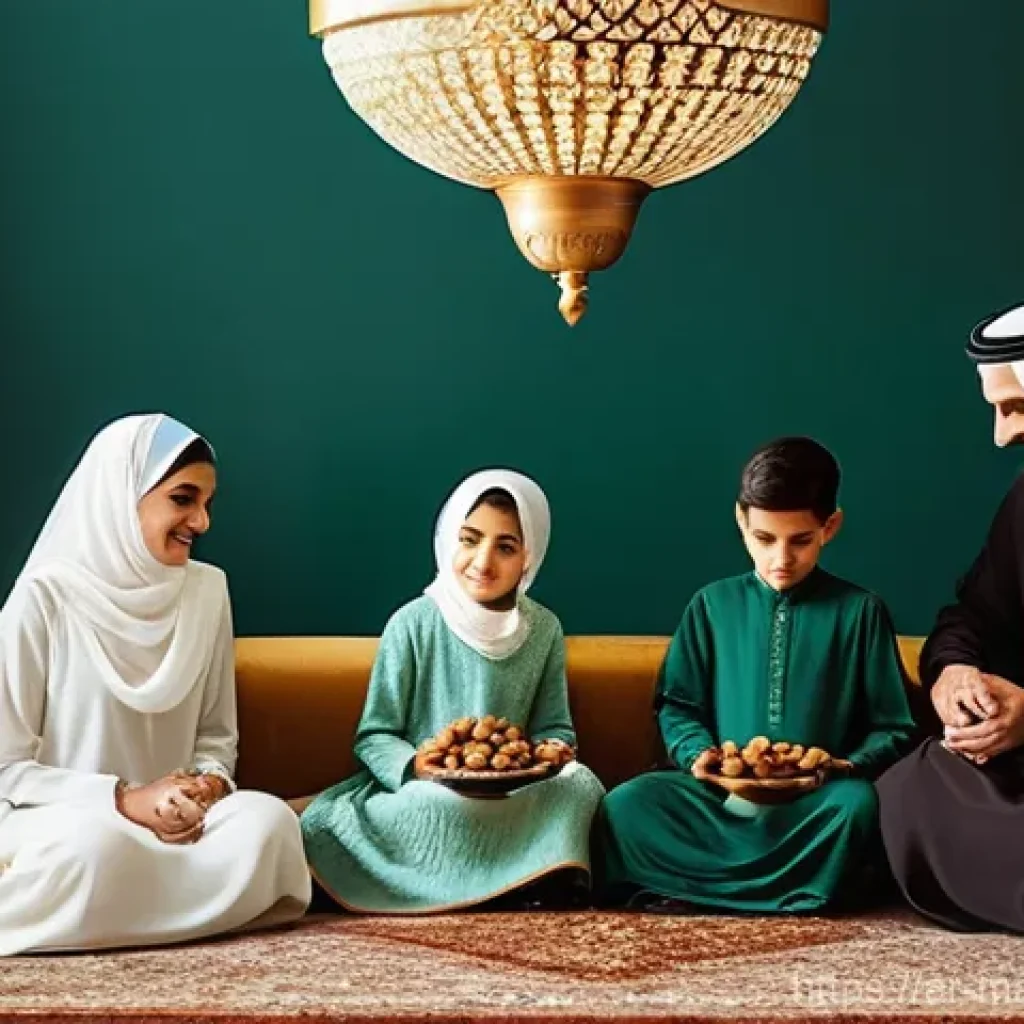 바이럴 캠페인에서의 색상 심리 활용 - **Prompt:** A heartwarming, authentic scene set in a modern Arab home, featuring a family of four – ...