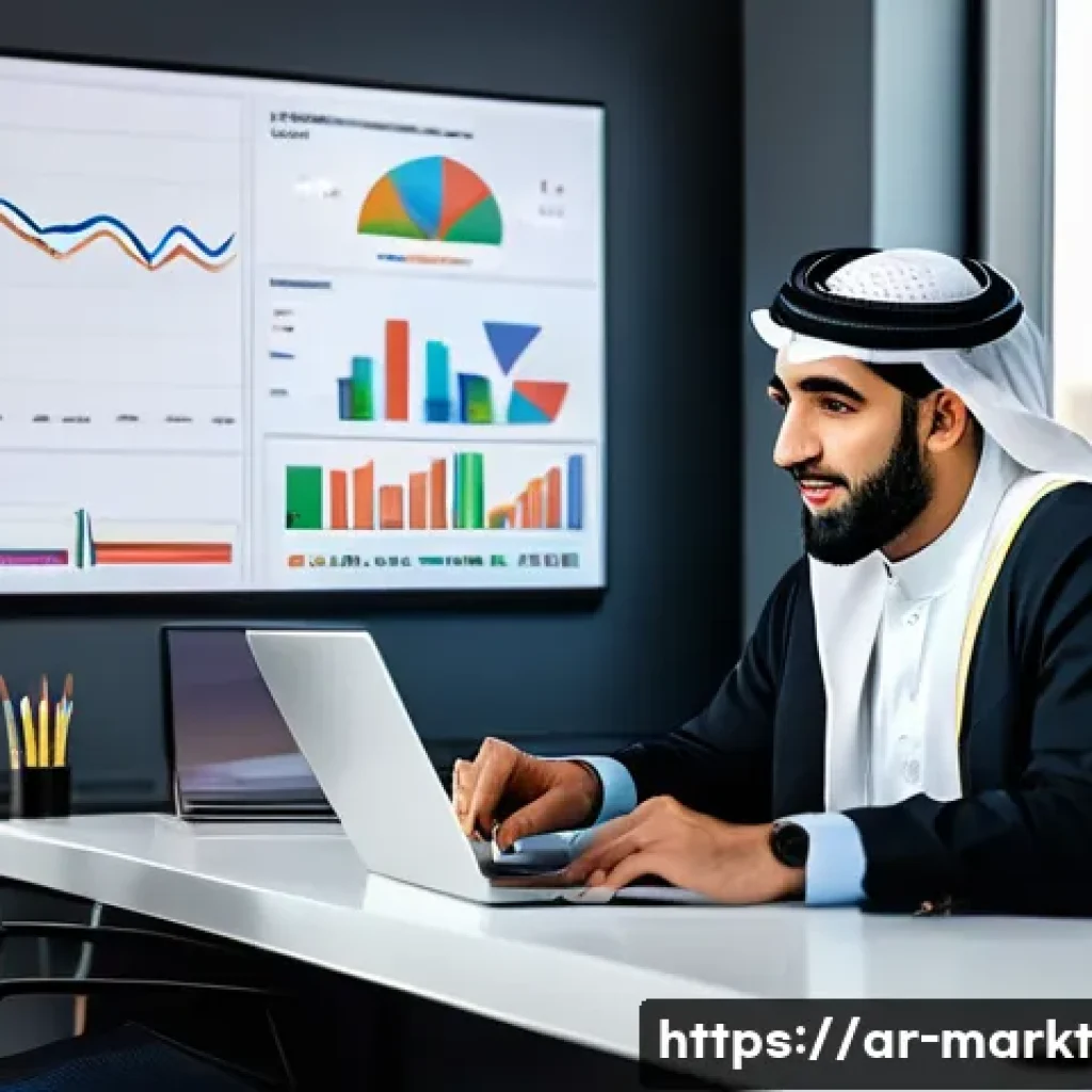 바이럴 콘텐츠의 성공 요소 체크리스트 - A modern digital marketing workspace set in a Middle Eastern office environment, featuring a diverse...