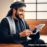 바이럴 마케팅에 필요한 심리적 요소 - A warm and engaging scene of a Middle Eastern marketing professional sitting in a modern, cozy offic...