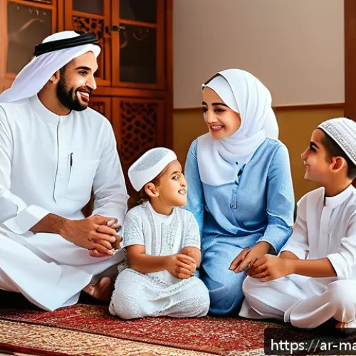 바이럴 캠페인의 성공 요소 - A warm and authentic scene capturing an Arab family gathered in a cozy living room during Ramadan ev...